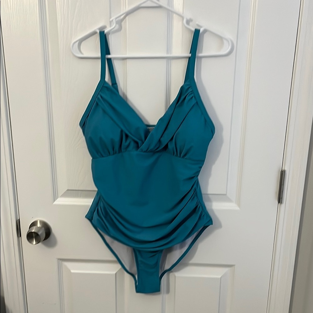 One Piece Blue Swimsuit For Women Tummy Control with Versatile Necklines Size L
